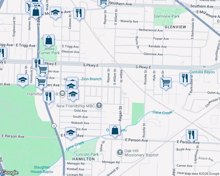map of restaurants, bars, coffee shops, grocery stores, and more near 1472 Silver Street in Memphis