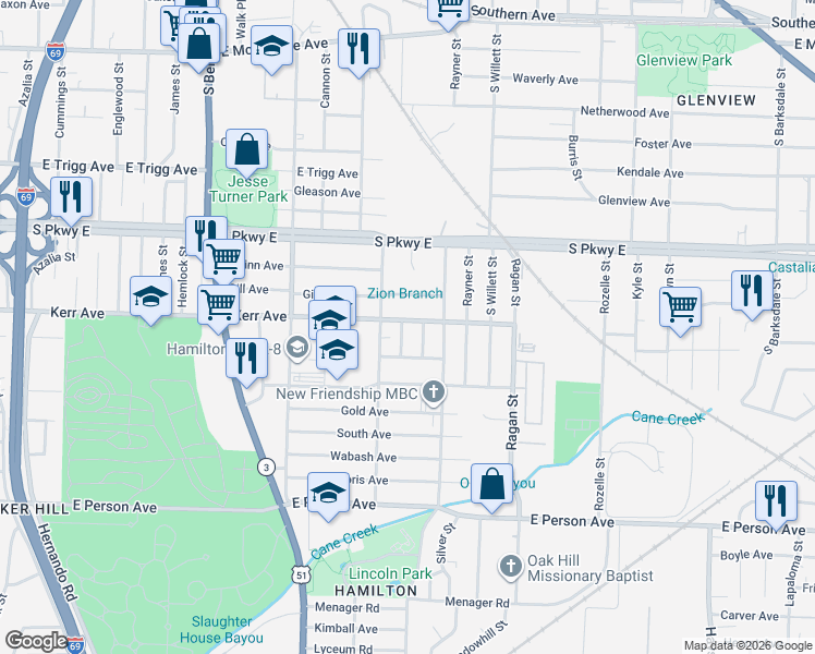 map of restaurants, bars, coffee shops, grocery stores, and more near 1469 Lydia Street in Memphis
