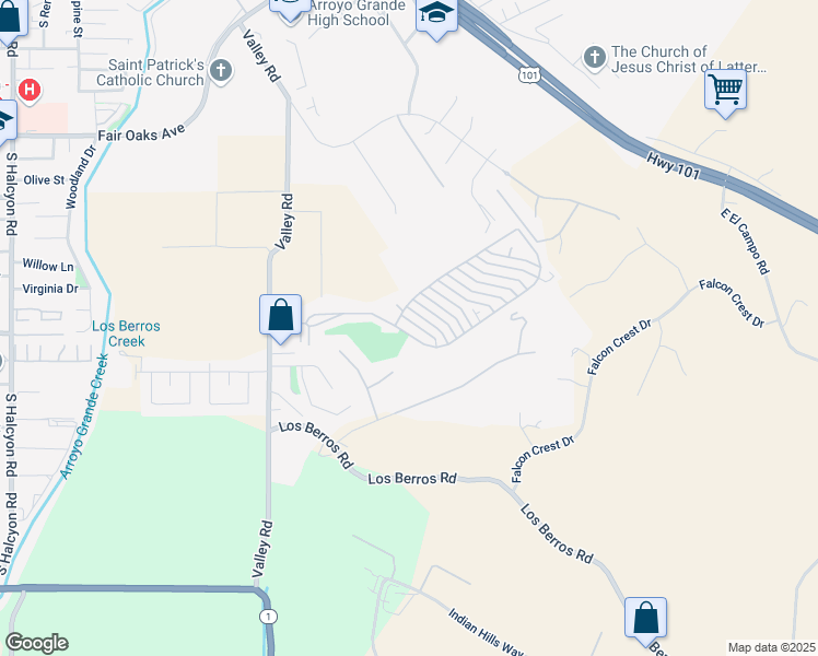 map of restaurants, bars, coffee shops, grocery stores, and more near 338 Sunrise Terrace in Arroyo Grande