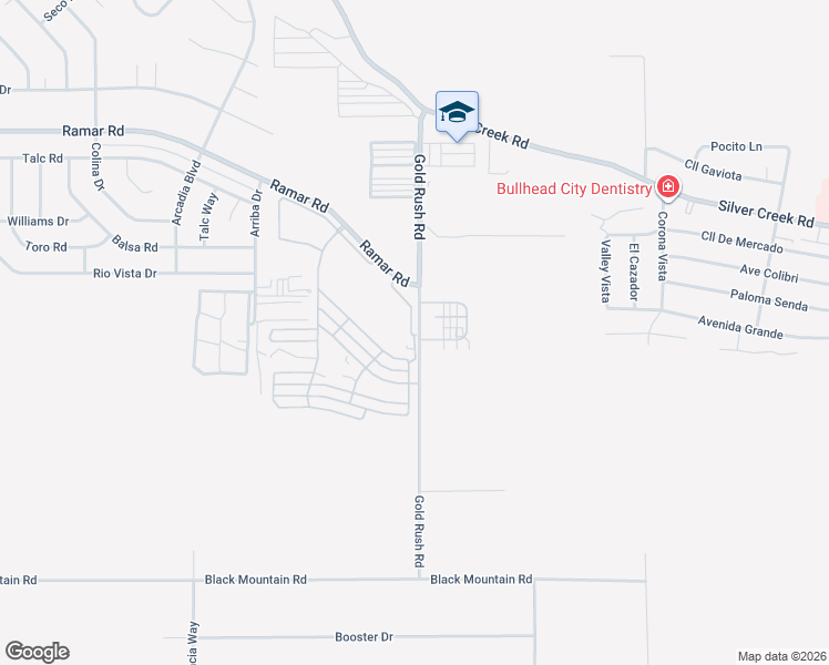 map of restaurants, bars, coffee shops, grocery stores, and more near 2030 Klondike Way in Bullhead City