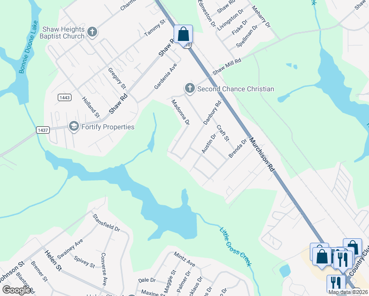 map of restaurants, bars, coffee shops, grocery stores, and more near 1106-1110 Danbury Road in Fayetteville