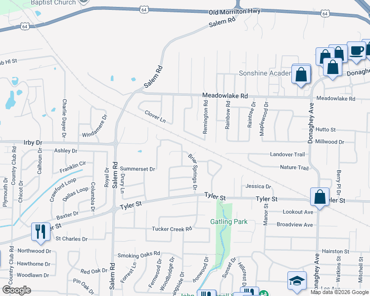 map of restaurants, bars, coffee shops, grocery stores, and more near 25 Brier Springs Drive in Conway