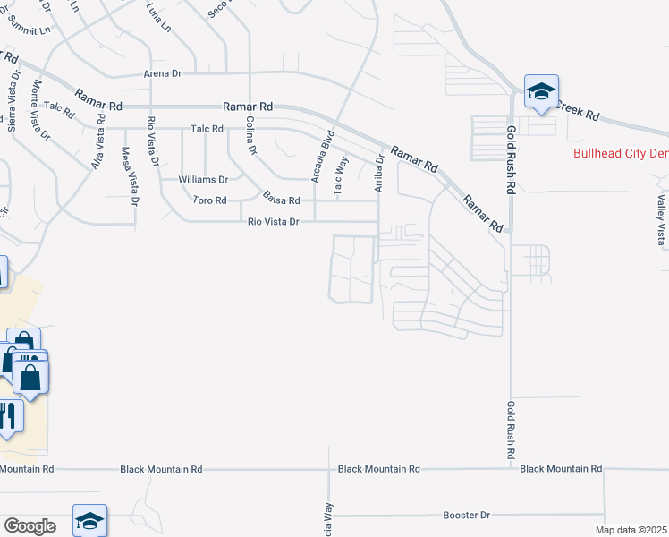 map of restaurants, bars, coffee shops, grocery stores, and more near 1775 Arriba Drive in Bullhead City