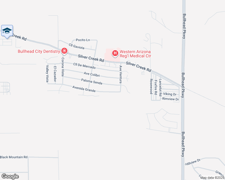 map of restaurants, bars, coffee shops, grocery stores, and more near 2774 Ave Grande in Bullhead City
