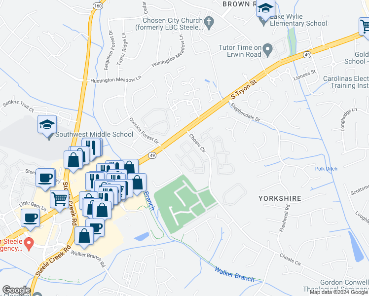 map of restaurants, bars, coffee shops, grocery stores, and more near in Charlotte