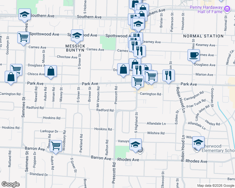 map of restaurants, bars, coffee shops, grocery stores, and more near in Memphis