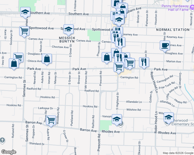 map of restaurants, bars, coffee shops, grocery stores, and more near in Memphis
