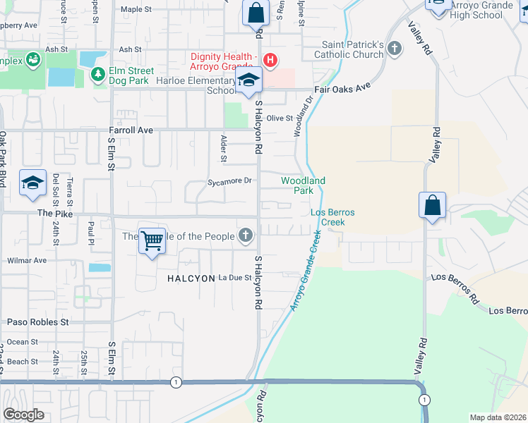 map of restaurants, bars, coffee shops, grocery stores, and more near in Arroyo Grande