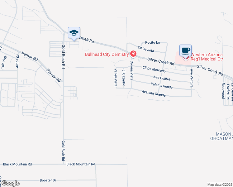 map of restaurants, bars, coffee shops, grocery stores, and more near 2545 Corona Redonda in Bullhead City