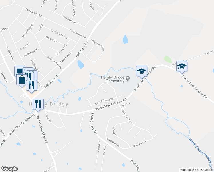 map of restaurants, bars, coffee shops, grocery stores, and more near 3007 Hemby Commons Parkway in Indian Trail