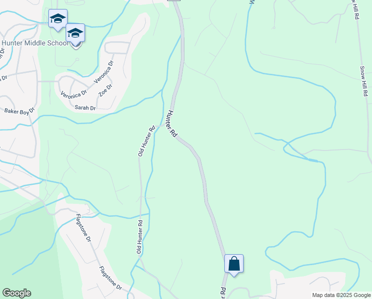 map of restaurants, bars, coffee shops, grocery stores, and more near 5667 Hunter Road in Ooltewah