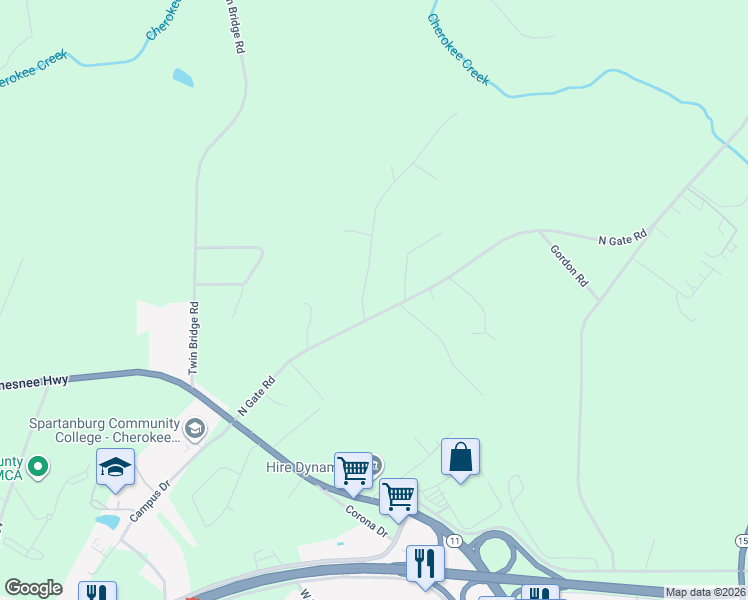 map of restaurants, bars, coffee shops, grocery stores, and more near 130 Brookshire Drive in Gaffney