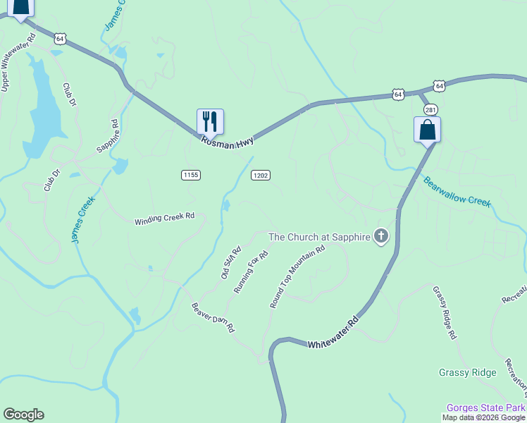 map of restaurants, bars, coffee shops, grocery stores, and more near 472 Running Fox Road in Sapphire