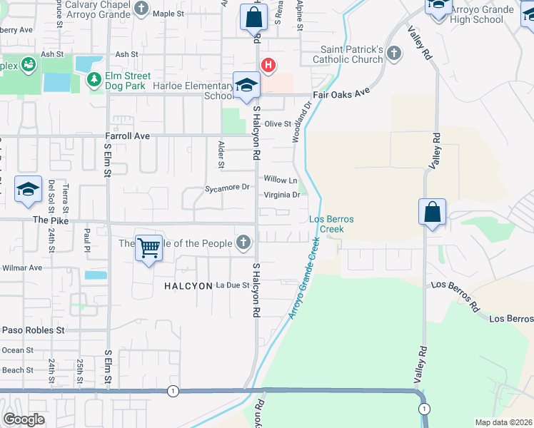 map of restaurants, bars, coffee shops, grocery stores, and more near 855 Virginia Drive in Arroyo Grande