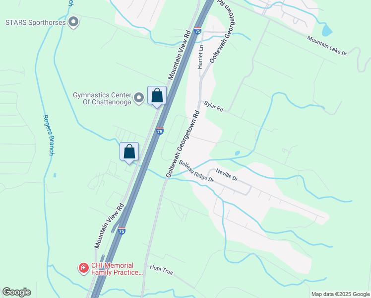 map of restaurants, bars, coffee shops, grocery stores, and more near 6716 Ooltewah Georgetown Road in Ooltewah