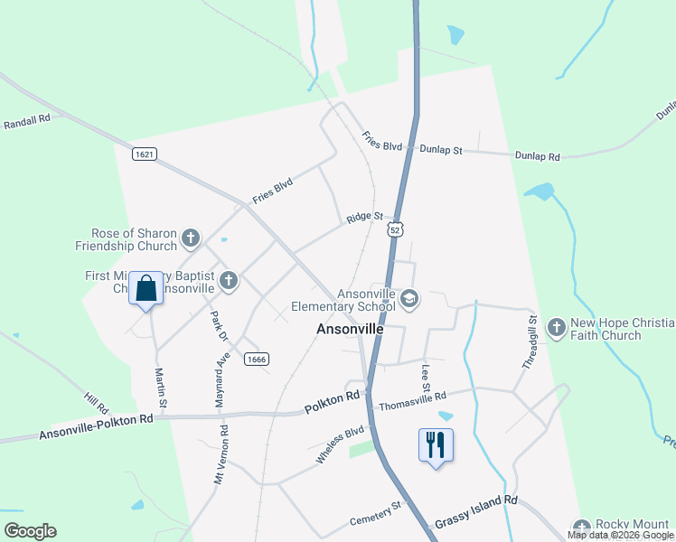 map of restaurants, bars, coffee shops, grocery stores, and more near 330 Plank Road in Wadesboro