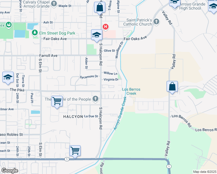 map of restaurants, bars, coffee shops, grocery stores, and more near 855 Virginia Drive in Arroyo Grande