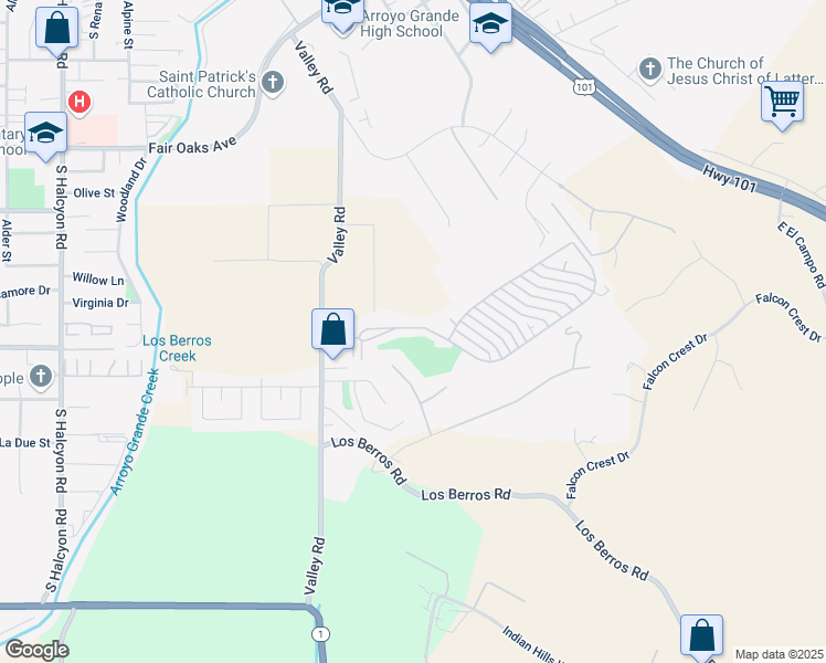 map of restaurants, bars, coffee shops, grocery stores, and more near 358 Sunrise Terrace in Arroyo Grande