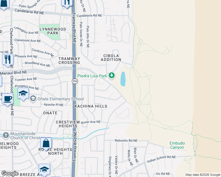 map of restaurants, bars, coffee shops, grocery stores, and more near 13117 Bear Dancer Trail Northeast in Albuquerque