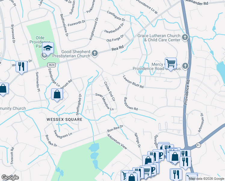 map of restaurants, bars, coffee shops, grocery stores, and more near in Charlotte