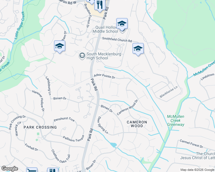 map of restaurants, bars, coffee shops, grocery stores, and more near 9112 Stoney Corner Lane in Charlotte