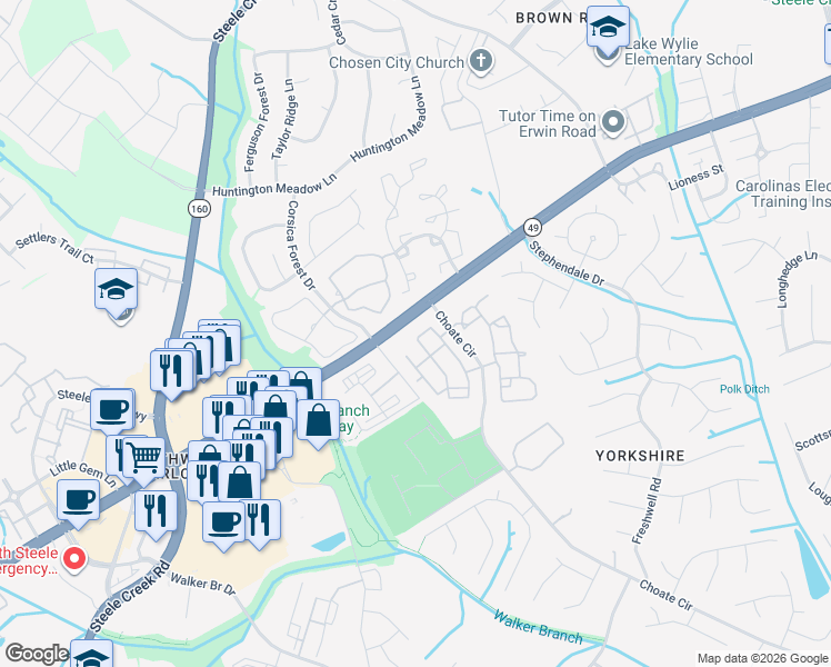 map of restaurants, bars, coffee shops, grocery stores, and more near in Charlotte