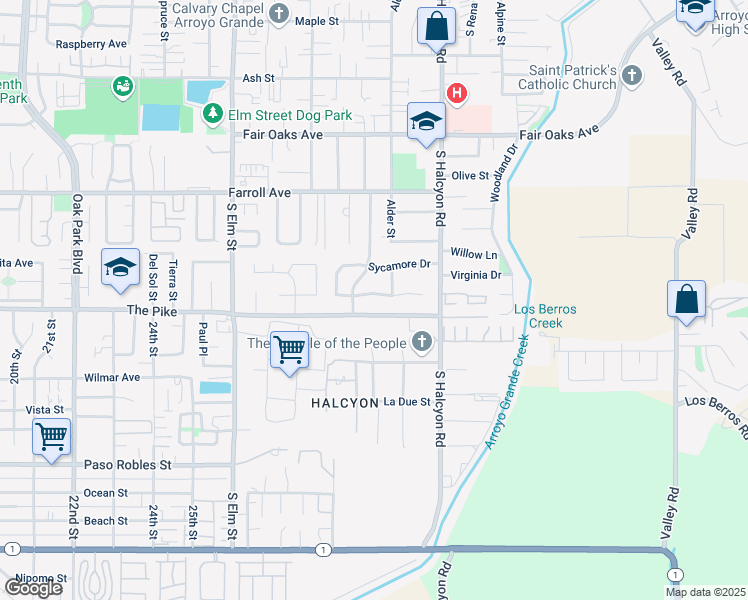 map of restaurants, bars, coffee shops, grocery stores, and more near 984 Magnolia Drive in Arroyo Grande