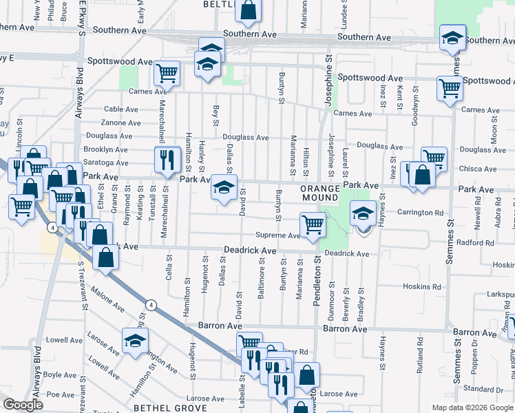 map of restaurants, bars, coffee shops, grocery stores, and more near 980 Boston Street in Memphis