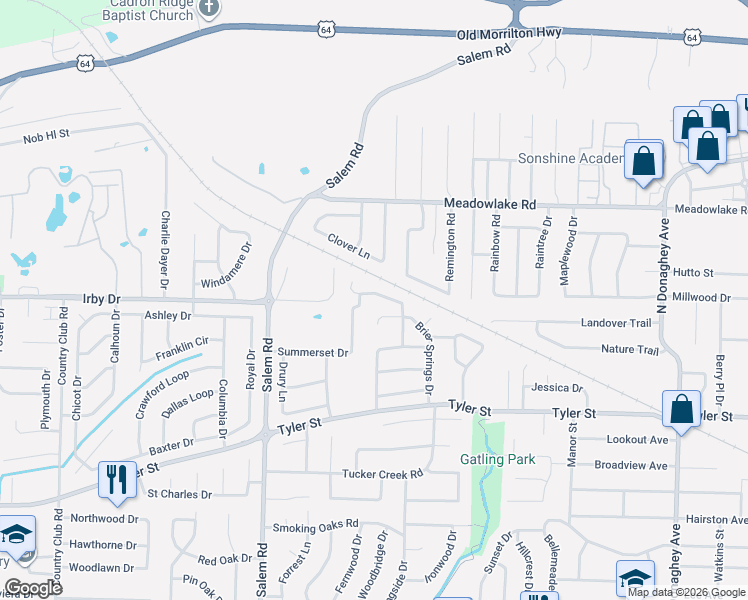 map of restaurants, bars, coffee shops, grocery stores, and more near 18 Rosanne Drive in Conway
