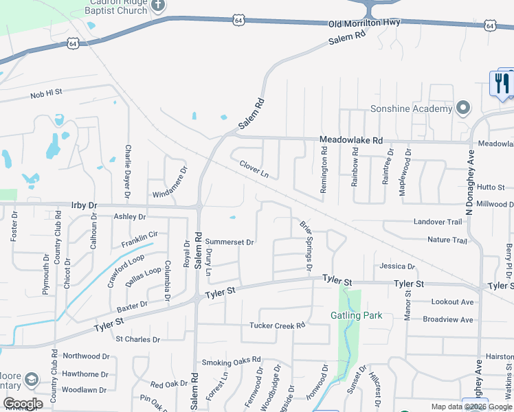 map of restaurants, bars, coffee shops, grocery stores, and more near 27 Rosanne Drive in Conway