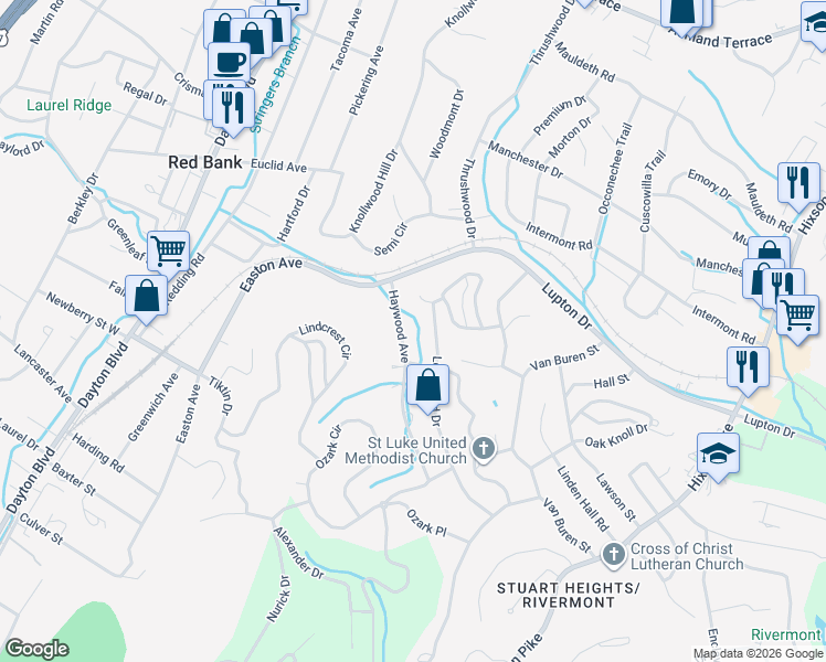 map of restaurants, bars, coffee shops, grocery stores, and more near 3323 Lockwood Drive in Chattanooga