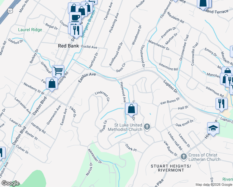 map of restaurants, bars, coffee shops, grocery stores, and more near 3357 Haywood Avenue in Chattanooga