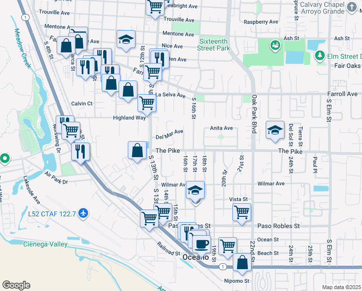 map of restaurants, bars, coffee shops, grocery stores, and more near 1288 Capitola Street in Grover Beach