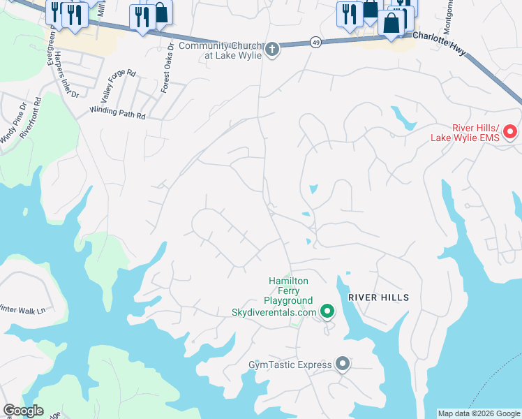 map of restaurants, bars, coffee shops, grocery stores, and more near 1 Oak Leaf Road in Clover