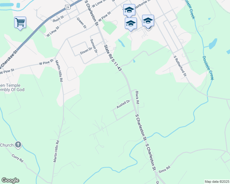 map of restaurants, bars, coffee shops, grocery stores, and more near 680 South Charleston Street in Blacksburg