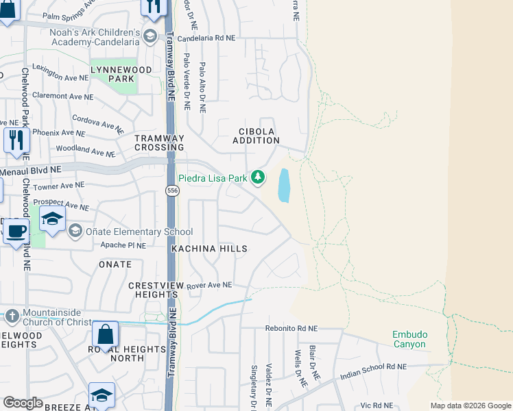 map of restaurants, bars, coffee shops, grocery stores, and more near 13117 Bear Dancer Trail Northeast in Albuquerque