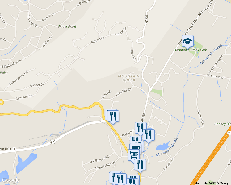 map of restaurants, bars, coffee shops, grocery stores, and more near 225 Glendale Drive in Chattanooga