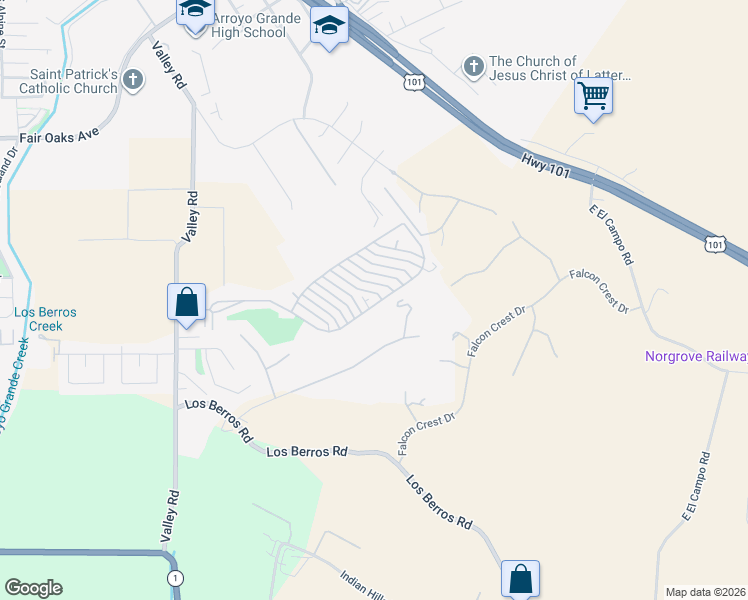 map of restaurants, bars, coffee shops, grocery stores, and more near 288 Sunrise Terrace in Arroyo Grande