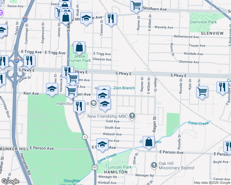 map of restaurants, bars, coffee shops, grocery stores, and more near 1417 Pillow Street in Memphis