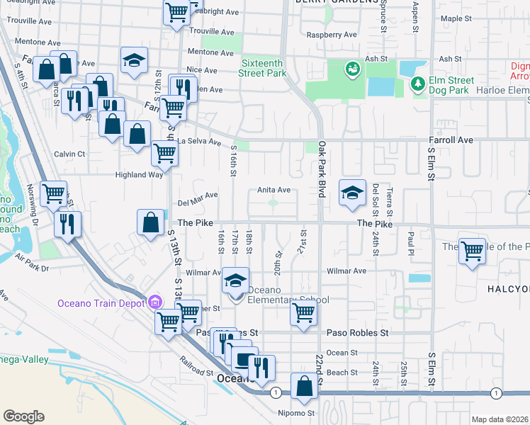map of restaurants, bars, coffee shops, grocery stores, and more near 161 Janet Avenue in Grover Beach