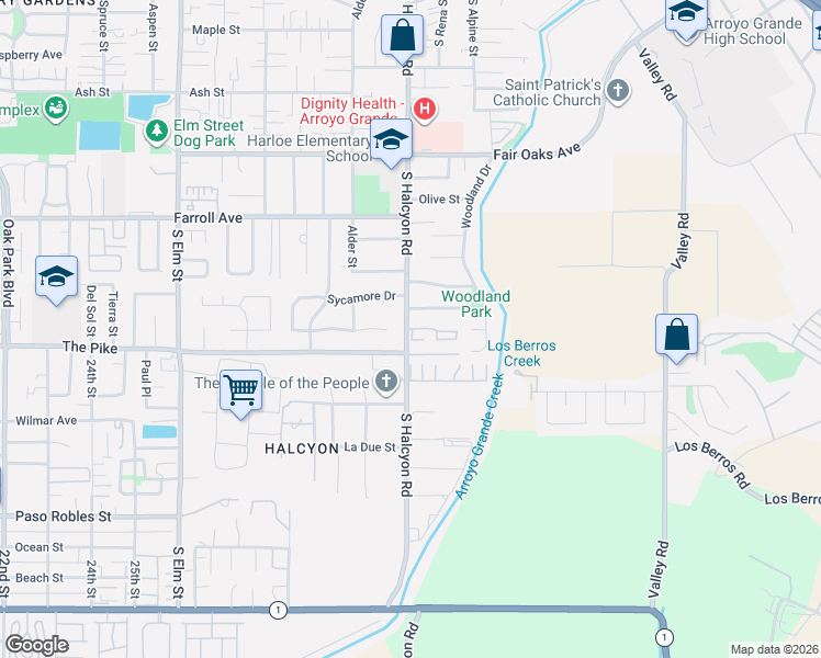 map of restaurants, bars, coffee shops, grocery stores, and more near 855 Virginia Drive in Arroyo Grande