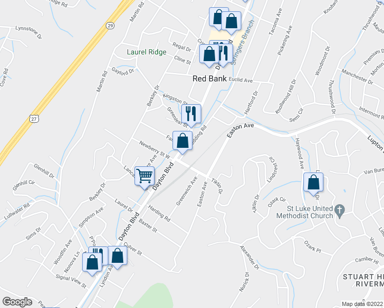 map of restaurants, bars, coffee shops, grocery stores, and more near 3206 Dayton Boulevard in Chattanooga