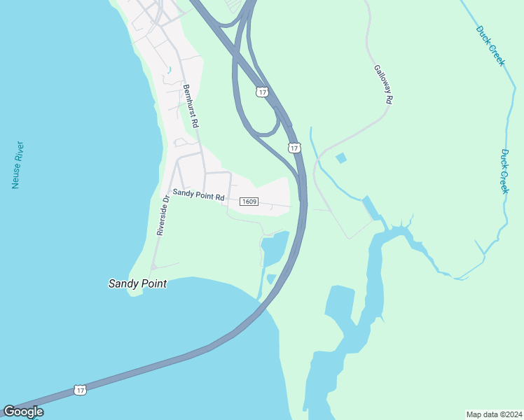 map of restaurants, bars, coffee shops, grocery stores, and more near 411 Sandy Point Road in New Bern