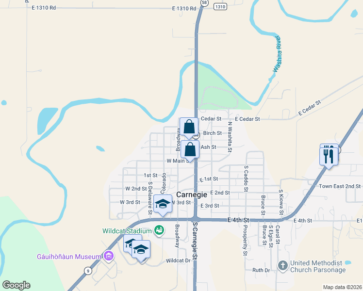map of restaurants, bars, coffee shops, grocery stores, and more near 110 North Carnegie Street in Carnegie