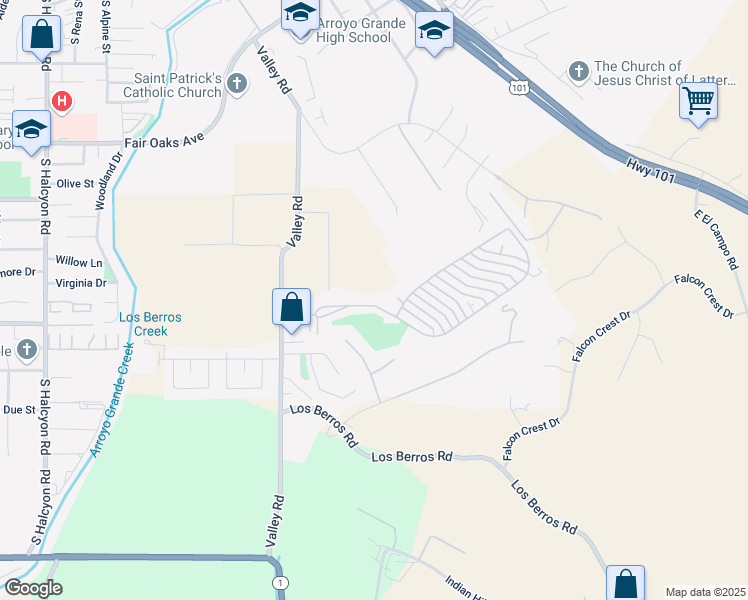 map of restaurants, bars, coffee shops, grocery stores, and more near 358 Sunrise Terrace in Arroyo Grande