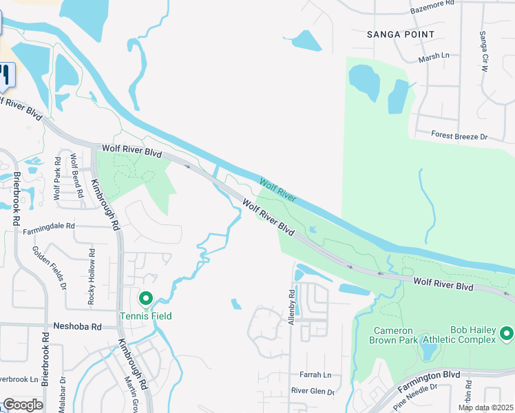 map of restaurants, bars, coffee shops, grocery stores, and more near Wolf River Boulevard in Germantown