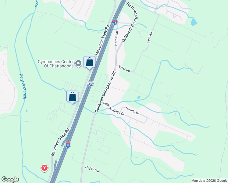 map of restaurants, bars, coffee shops, grocery stores, and more near 9004 Pleasant Lane in Ooltewah