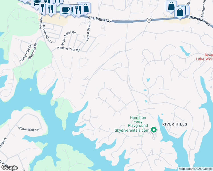 map of restaurants, bars, coffee shops, grocery stores, and more near 26 Fairway Ridge in Clover