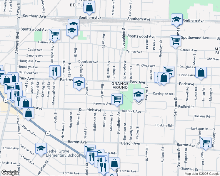 map of restaurants, bars, coffee shops, grocery stores, and more near 2728 Enterprise Avenue in Memphis