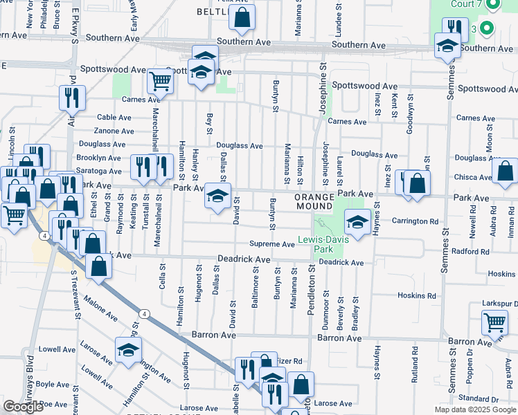 map of restaurants, bars, coffee shops, grocery stores, and more near 980 Boston Street in Memphis